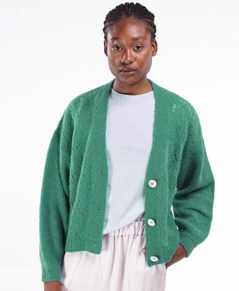 Alma & Lovis Sommer-Strickjacke aus Alpaka mit Ajourmuster | Ajour Grandpa