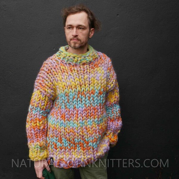 PANAPUFA 100% Wolle mehrfarbig Männerpullover Grobstrick Chunky