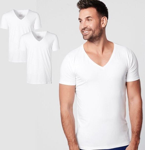 SKOT Fashion Nachhaltige T-Shirt 2-pack / Herren / Tief V-neck / Weiß