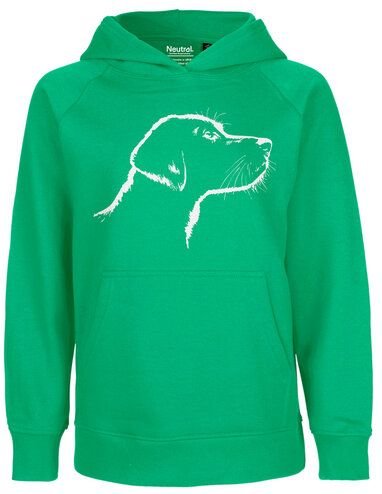 HANDGEDRUCKT "Fellnase" Kinder-Hoody aus reiner Biobauwolle (kbA) Hund