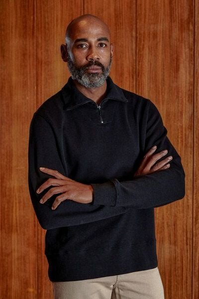 About Companions Entspannter Reißverschluss-Pullover NOAM aus schwerem Bio-Baumwoll-Ripp