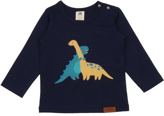 Baby Langarmshirt GOTS zertifiziert, 95% Bio-Baumwolle, dunkelblau, Dino-Print, weich & elastisch – Walkiddy