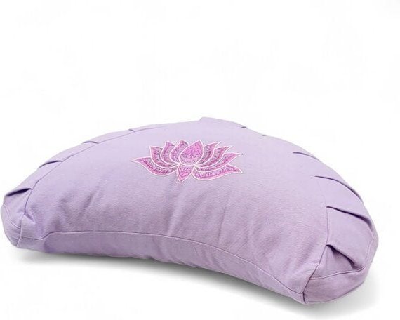 BAGHI Meditationskissen Halbmond pastellige Farben Lotus Bestickung - aus Bio-Baumwolle kbA zertifiziert Sitzhöhe 14 cm