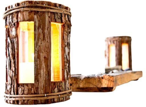 ReineNatur Rundes Windlicht aus Nadelholz - Rinde - eckige Fenster – Glaszylinder - Größe: 27x16 cm