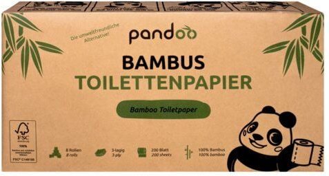 Pandoo Bambus Toilettenpapier - 8 Rollen á 200 Blatt - 3-lagig
