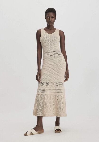 hessnatur Ajour Strick Kleid Midi Fitted aus reiner Bio-Baumwolle