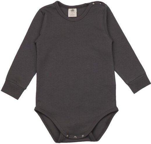 Baby Langarmbody GOTS zertifiziert, Bio-Baumwolle, anthrazit, weich, elastisch, Druckknöpfe – Walkiddy