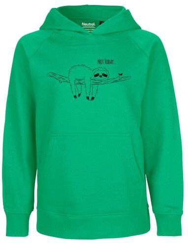 HANDGEDRUCKT "Not Today" Kinder Hoody aus reiner Biobaumwolle (kbA) Faultier Print