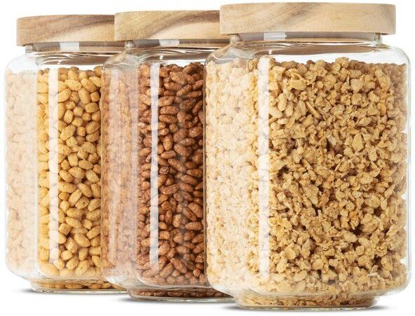 Econovo Vorratsgläser mit Holzdeckel | 900ml (Set 3-tlg.) | Kollektion Eckig