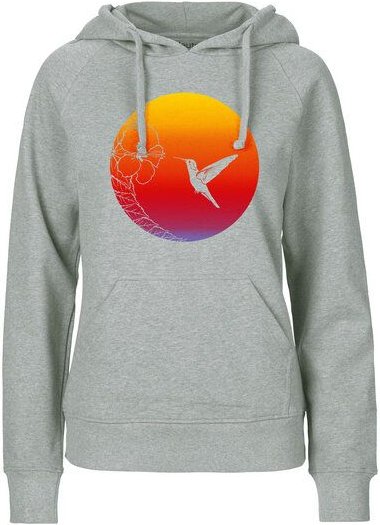HANDGEDRUCKT "Kolibri" Frauen HOODY aus reiner Biobaumwolle (kbA)
