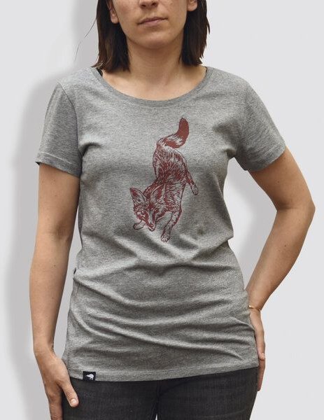 Thumbnail - little kiwi Damen T-Shirt, "Fuchs", Grau - Mid Heather Grey