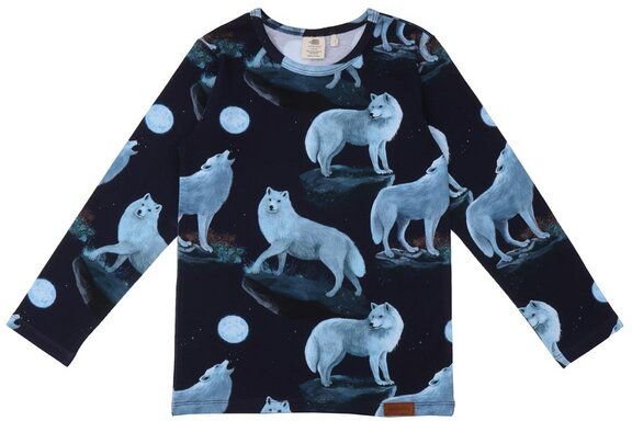 Thumbnail - Kinder Langarmshirt GOTS zertifiziert Bio-Baumwolle, Dunkelblau, Wolfs-Muster, Walkiddy