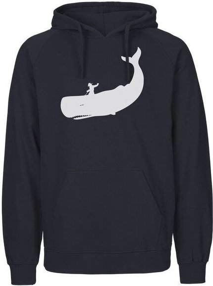 HANDGEDRUCKT "Cowboy und Wal" Männer Hoody aus reiner Biobaumwolle (kbA)