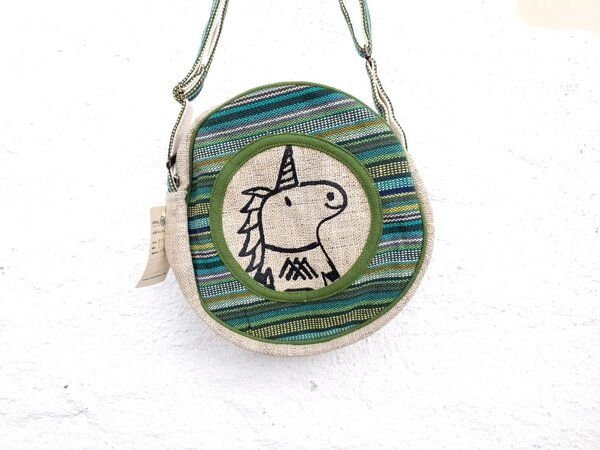 Himal Hemp HH Einhorn Umhängetasche rund aus wildem Hanf und Baumwolle
