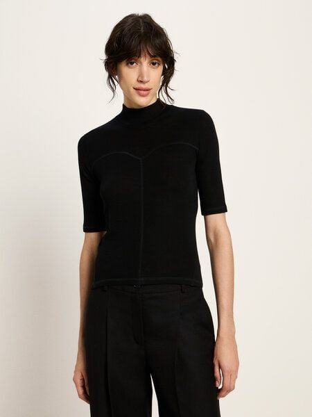 LANIUS Halbarmshirt mit Stehkragen aus Bio-Merinowolle