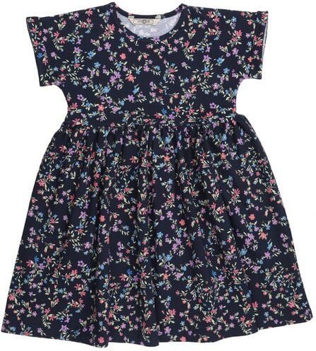 Cotokids Kinderkleid Kurzarm – Dunkelblau, Blumenmuster | Walkiddy
