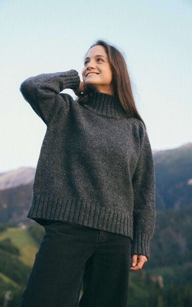 Kopyto TAJRA - Damen Oversize Melange-Rollkragenpullover aus 100% Merinowolle