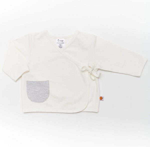 Cheeky Apple Wickeljäckchen mit Tasche aus Bio-Baumwolle "Ecru/Dotted Lines" Weiß/Grau