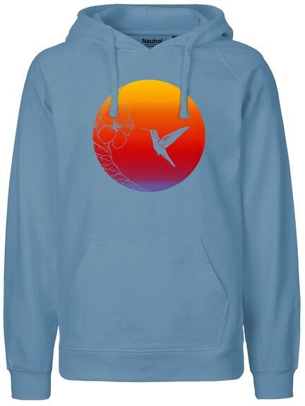 HANDGEDRUCKT "Kolibri" Männer Hoody aus reiner Biobaumwolle (kbA)