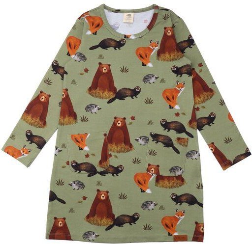 Mädchen Tunika GOTS zertifiziert, grün, Tier-Allover, Langarm, weich – Walkiddy