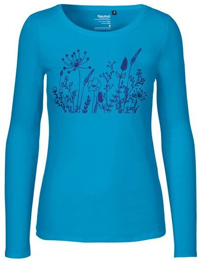 Thumbnail - HANDGEDRUCKT "Wilde Wiese" Frauen Longsleeve aus reiner Biobaumwolle (kbA)
