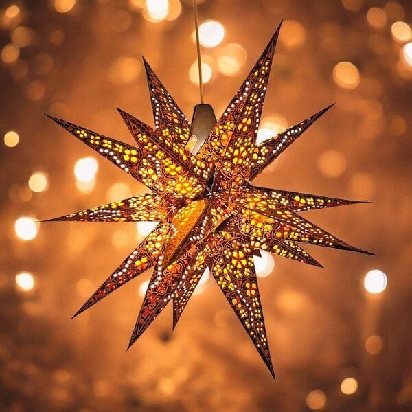MoreThanHip Moravian -Vielzackiger weißer Weihnachtsstern aus Papier & Beleuchtungskabel - Jaipur