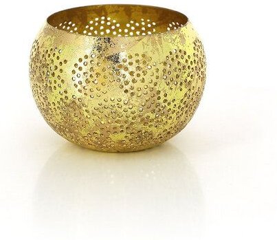 GLOBO Fair Trade Windlicht MANDALA GOLD aus Eisenblech, Fair Trade aus Indien