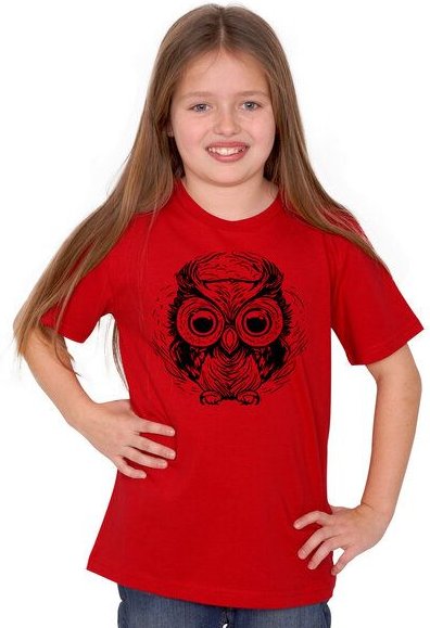 HANDGEDRUCKT "Eule" Kinder-T-Shirt reine Biobaumwolle (kbA)