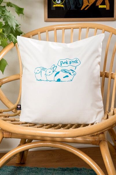 Hirschkind Bio-Kissenbezug 'Punk-Rock' weiß mit türkisem Druck 40*40 cm