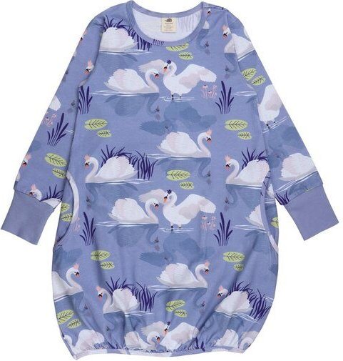 Mädchen Langarmkleid GOTS zertifiziert – 95% Bio-Baumwolle, Lila mit Wolkenmotiv, weich & bequem | Walkiddy