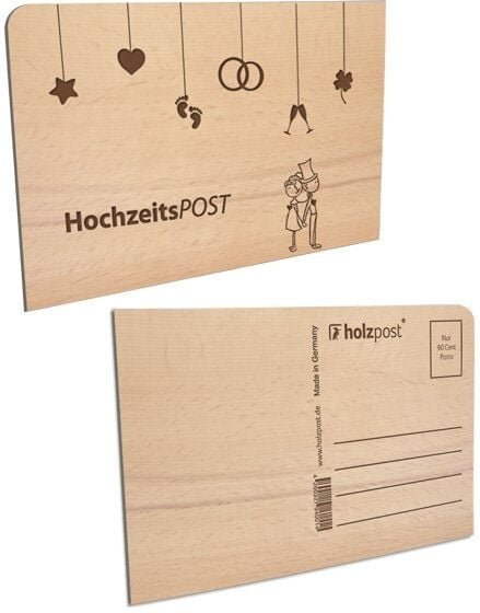 holzpost Hochzeits-Postkarte aus Holz