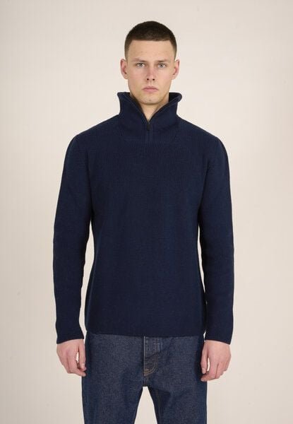 KnowledgeCotton Apparel Troyer - 1/2 neck zip merino wool rib knit - aus Bio-Wolle