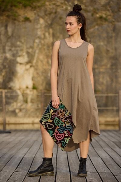 Thumbnail - Sommerkleid Triangle – luftig & leicht – 100 % Bio-Baumwolle – asymmetrisch – fair in EU produziert – KOKOworld Print