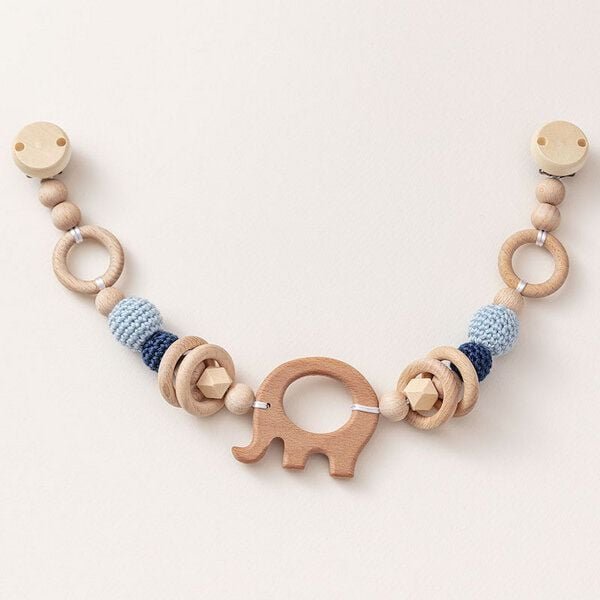 NoniKids Berlin Kinderwagenkette Holz *Elefant* 4 Farben | Bio Baumwolle