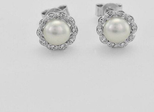 Eppi Silberne Halo-Ohrringe mit Diamanten und Perlen Arabella