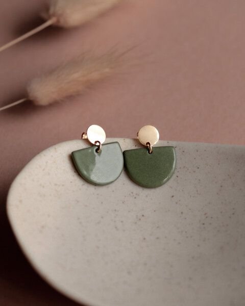 lille mus Ohrstecker 'Porzellanplätchen Halbkreis'