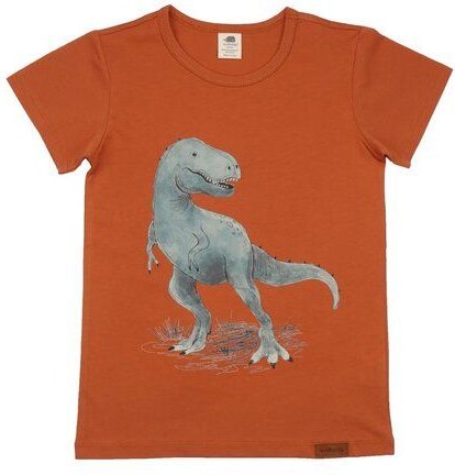 Baby T-Shirt GOTS zertifiziert Bio-Baumwolle 95/5 Elasthan Braun Dino-Print „Dinosaurland“ weich – Walkiddy