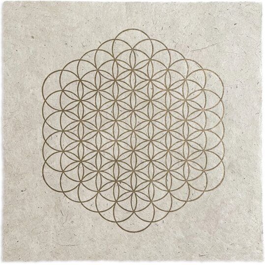 Veskor Cassiopeia BLUME DES LEBENS Heilige Geometrie Linoldruck | 35 × 35 cm | Gold auf Naturweiß