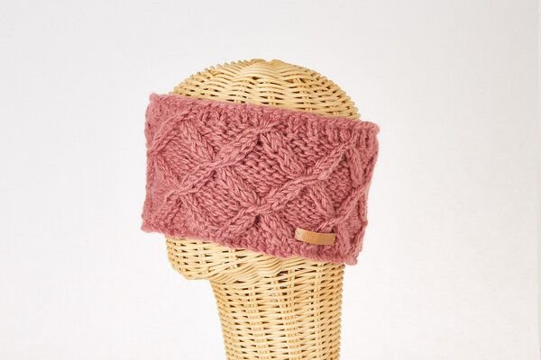 short'n'pietz Schurwollstirnband mit Zopfrautenmuster, handgestrickt