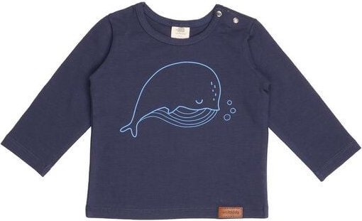 Baby Langarmshirt GOTS zertifiziert, 95% Bio-Baumwolle, dunkelblau, weich & elastisch, Frontmotiv – Walkiddy
