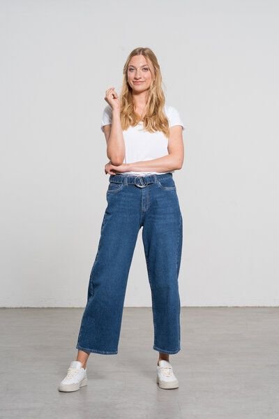 Feuervogl fv-Flo:ra | Wide Leg | High Waist | Ankle | Hemp Denim | Medium Blue