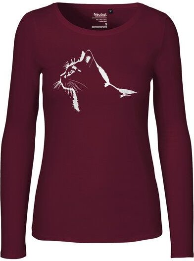 HANDGEDRUCKT "Stubentiger" Frauen Longsleeve aus reiner Biobaumwolle (kbA)