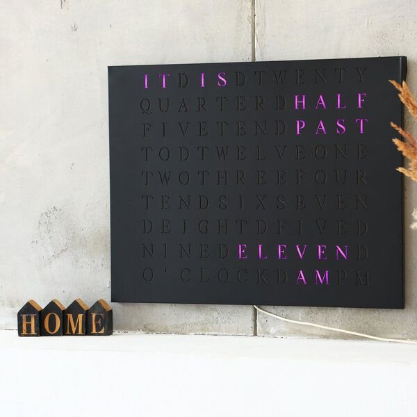 build-yours WordClock Jupiter Edelstahl Schwarz ENGLISCH - elegante Wortuhr - LED Wall Clock