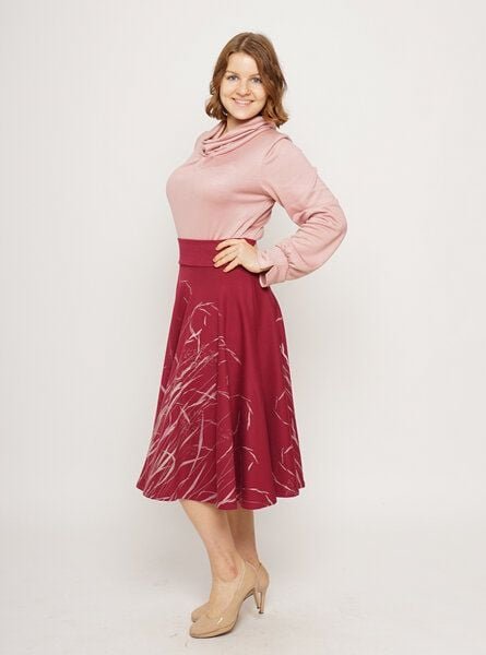 Peaces.bio - handbedruckte Biomode Tellerrock Windgeflüster in Beere