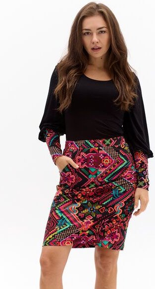 Rock Panama – Eng anliegender – In Knielänge – Wickelschnitt – Praktische Tasche – Farbenfroher einzigartiger Print von ...