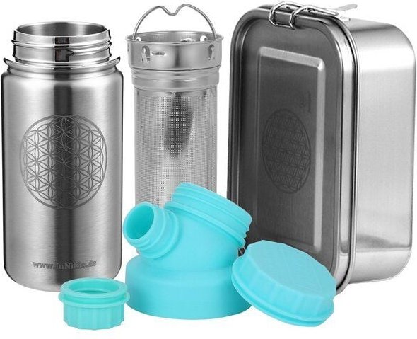 JN JuNiki's Einschulungs-Set "Blume des Lebens": Lunchbox + Edelstahltrinkflasche + Teefilter