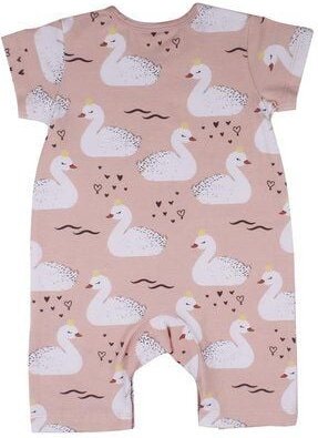 Strampler Kurzarm Rosa Bio Baumwolle Schwanenmuster – Walkiddy Princess Swans