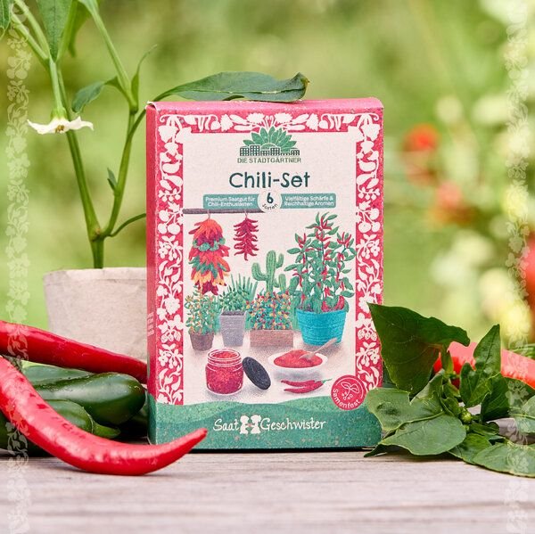 Die Stadtgärtner BIO-Saatgut-Set "Chili" I Geschenk Samenmischung für Papa, Opa I Vatertagsgeschenk I Geschenk für Gärtn...