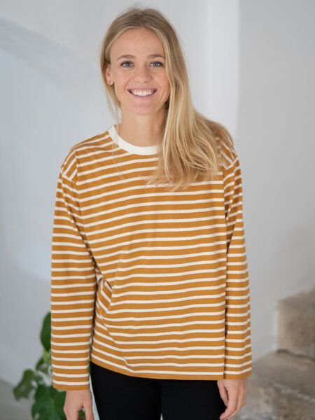 FUXBAU Frauen Streifen Longsleeve - creme grün, bordeaux, blau oder senf