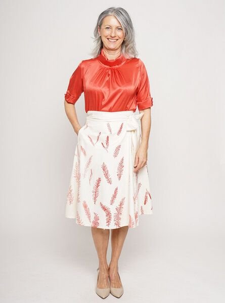 Peaces.bio - handbedruckte Biomode Tanzrock Schafgarbe in Cremeweiß